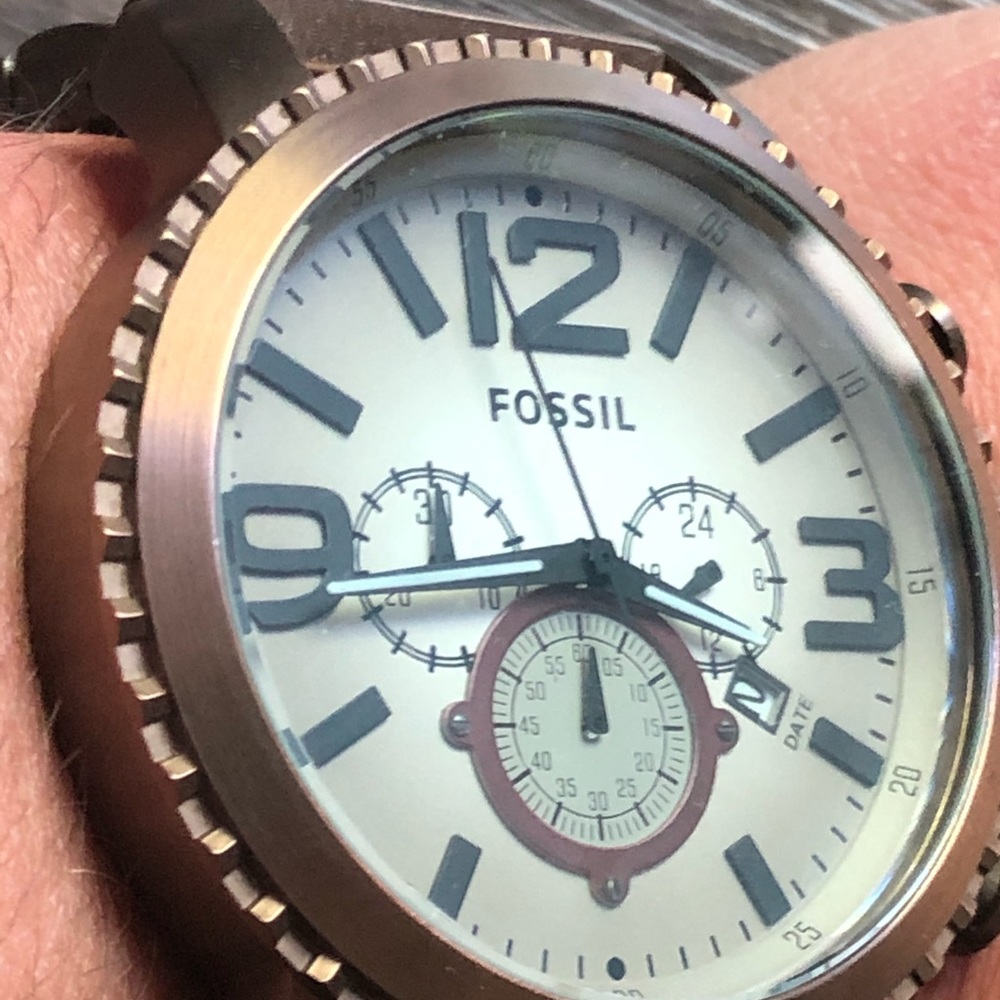 Fossil copper watch, compass, steampunk look.